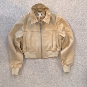 Topshop butter color sheepskin crop leather jacket. New with tags. Zip up front